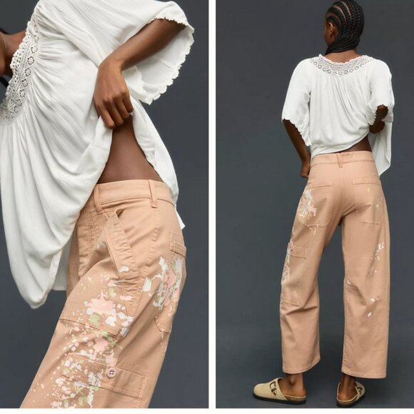 PILCRO Anthropologie Millie Low Slung Barrel Pants Size 28 Paint Splatter ~EUC - Picture 2 of 15